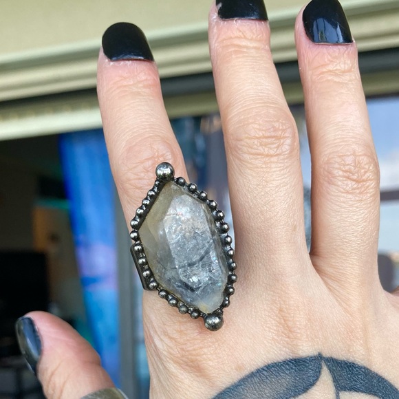 Natural phantom smokey crystal quartz gemstone adjustable ring boho goth - Picture 14 of 15